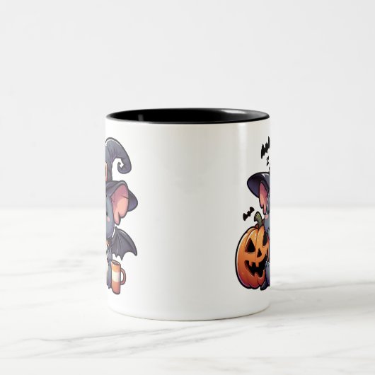 Cute Halloween Bat & Pumpkin Coffee Mug (Centre)