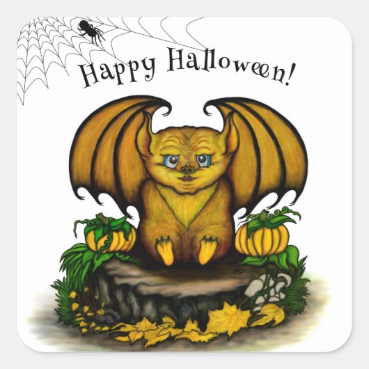 Cute Halloween Bat Vierkante Sticker (Voorkant)