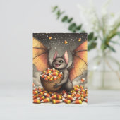 Cute Halloween Bat With Candy Briefkaart (Staand voorkant)