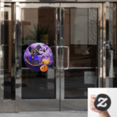 Cute Halloween Black Cat Bats and Witches Broom Raamsticker (Kantoordeur)