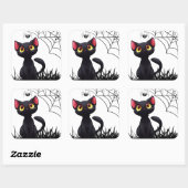 Cute Halloween Black Cat die naar spin kijkt Vierkante Sticker (Vel)