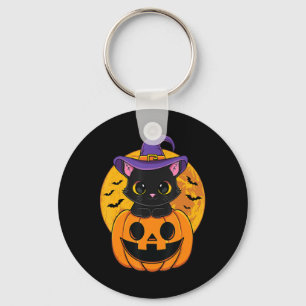 Cute Halloween Black Cat Witch Hat Pumpkin For Kid Sleutelhanger