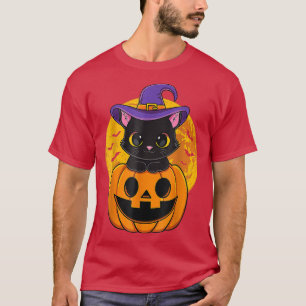 Cute Halloween Black Cat Witch Pet Pumpkin for Gir T-shirt