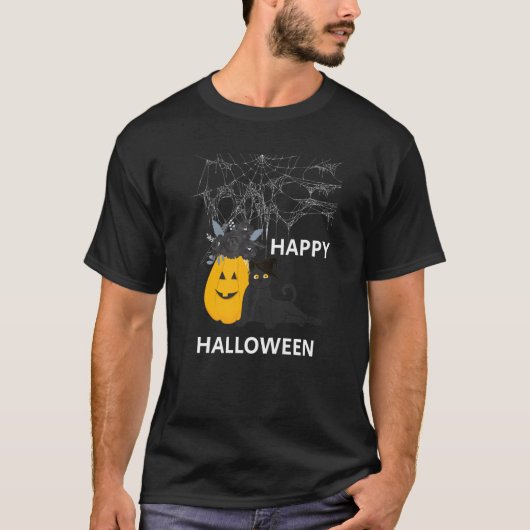 Cute Halloween Black Cat Witch Pet Pumpkin voor Ki T-shirt (Voorkant)