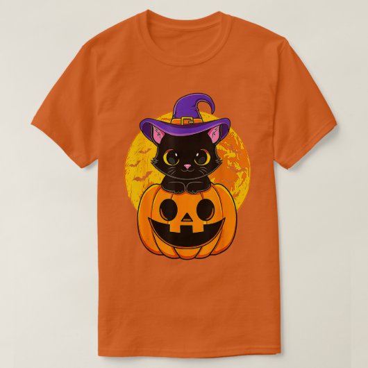 Cute Halloween Black Cat Witch Pet Pumpkin voor Ki T-shirt (Design voorkant)
