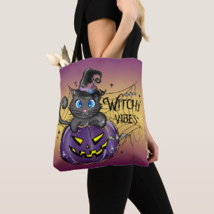 CUTE HALLOWEEN BLACK CAT WITCH PUMPKIN DRAAGTAS