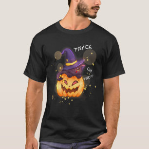 Cute Halloween black cat witch Pumpkin for Girls T-shirt