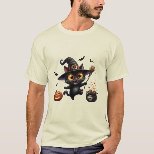 Cute Halloween Black Cat Witch ✨🐾🎃 T-shirt (Voorkant)