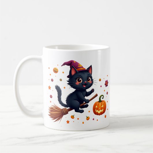 Cute halloween black kitten witch mug koffiemok (Links)