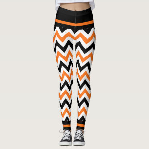 Cute Halloween Black Sinaasappel Chevron Leggings