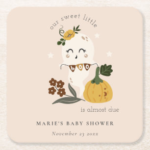 Cute Halloween Blush Ghost Little Boo Baby shower Vierkante Kartonnen Onderzetter