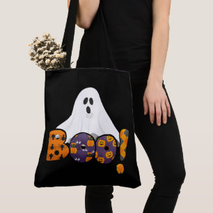 Cute Halloween BOO met spook zwart boodschappentas Draagtas
