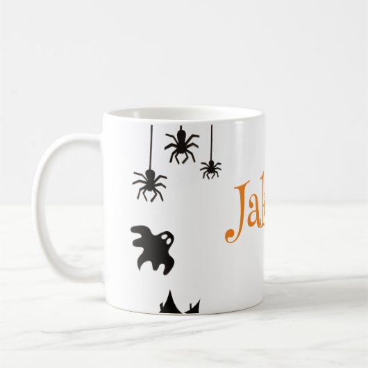 Cute Halloween café Mug avec nom - Personnalisé (Gauche)