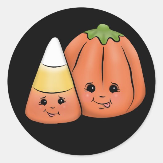 Cute Halloween Candy Corn & Pumpkin Ronde Sticker (Voorkant)