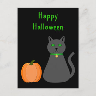 Cute Halloween Cat and Pumpkin Custom Briefkaart