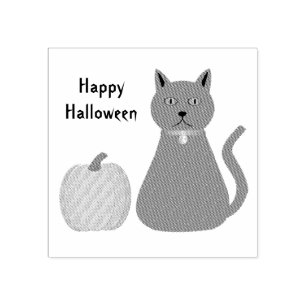 Cute Halloween Cat and Pumpkin Custom Rubberstempel