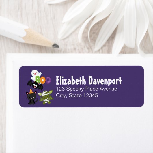 Cute Halloween Cat, Bat, Mummy & Ghost Etiket (Insitu)