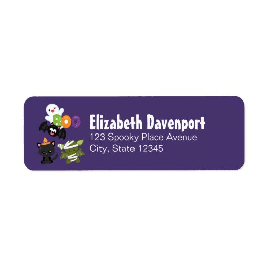Cute Halloween Cat, Bat, Mummy & Ghost Etiket (Voorkant)