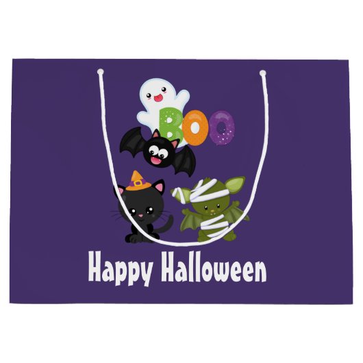 Cute Halloween Cat, Bat, Mummy & Ghost Groot Cadeauzakje (Voorkant)