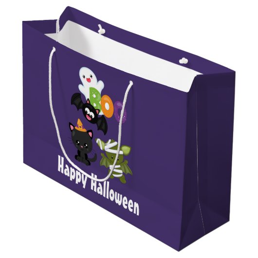 Cute Halloween Cat, Bat, Mummy & Ghost Groot Cadeauzakje (Voorkant Gekanteld)