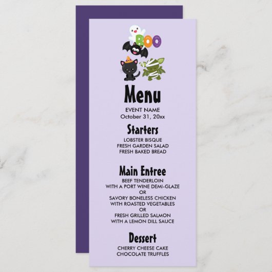 Cute Halloween Cat, Bat, Mummy & Ghost Kaart (Voorkant / Achterkant)