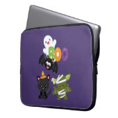 Cute Halloween Cat, Bat, Mummy & Ghost Laptop Sleeve (Voorkant Links)
