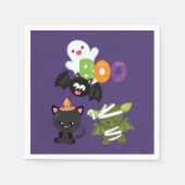 Cute Halloween Cat, Bat, Mummy & Ghost Servet (Voorkant)