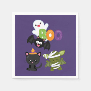 Cute Halloween Cat, Bat, Mummy & Ghost Servet
