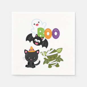 Cute Halloween Cat, Bat, Mummy & Ghost Servet