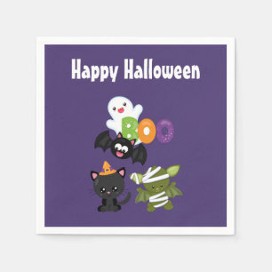 Cute Halloween Cat, Bat, Mummy & Ghost Servet
