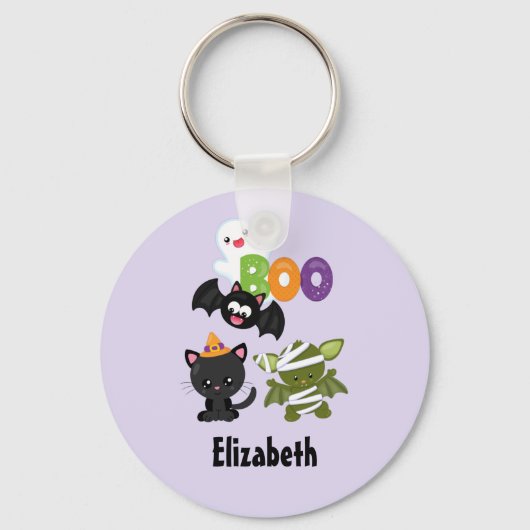 Cute Halloween Cat, Bat, Mummy & Ghost Sleutelhanger (Voorkant)
