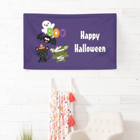 Cute Halloween Cat, Bat, Mummy & Ghost Spandoek (Insitu)