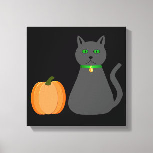 Cute Halloween Cat en Pumpkin Canvas Afdruk