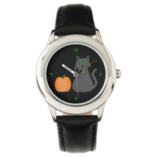 Cute Halloween Cat en Pumpkin Horloge