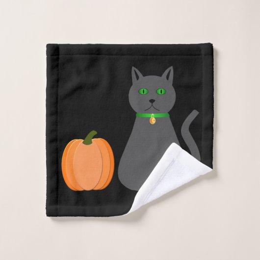 Cute Halloween Cat en Pumpkin Washandje (Wasdoekje)