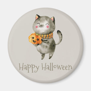 Cute Halloween Cat met pompoen Magneet