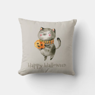 Cute Halloween Cat met pompoen   Sierkussen