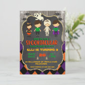 Cute Halloween Chalkboard Birthday Invitation Kaart (Staand voorkant)