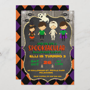 Cute Halloween Chalkboard Birthday Invitation Kaart