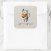 Cute Halloween Chat avec Citrouille | Autocollant (Sac)