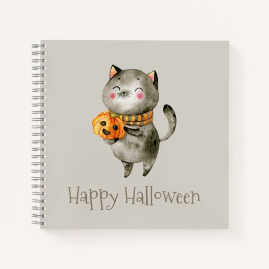 Cute Halloween Chat avec Citrouille | Carnet (Devant)