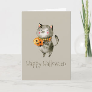 Cute Halloween Chat avec Citrouille Carte de vœu