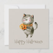 Cute Halloween Chat avec Citrouille | Invitation d (Devant)