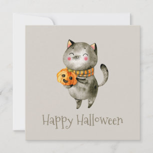 Cute Halloween Chat avec Citrouille  Invitation de