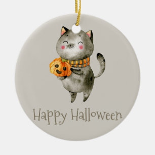 Cute Halloween Chat avec Citrouille Ornement