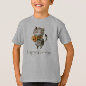 Cute Halloween Chat avec Citrouille | T-shirt (Devant)