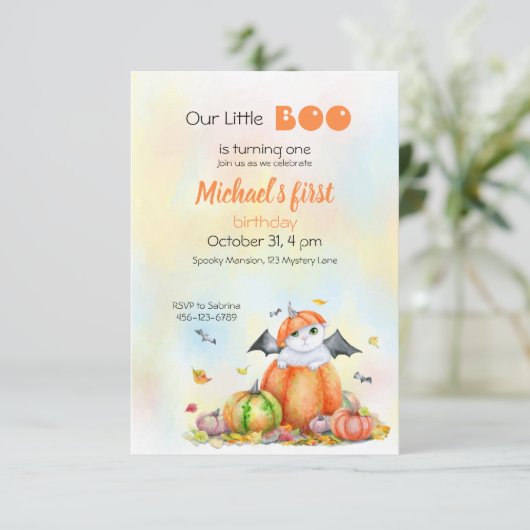 Cute Halloween Chat en Citrouille Invitation (Debout devant)