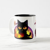 Cute Halloween Chat noir Mug à deux tons (Devant gauche)