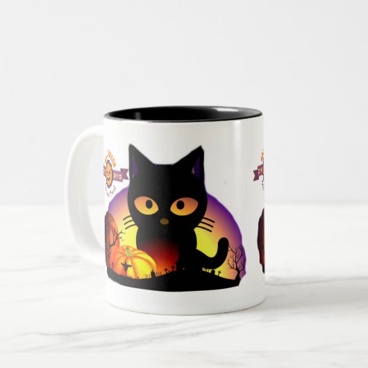 Cute Halloween Chat noir Mug à deux tons (Devant gauche)
