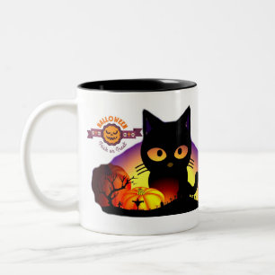 Cute Halloween Chat noir Mug à deux tons
